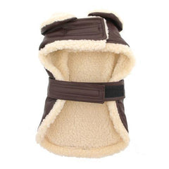 Brown and Black Faux Leather Bomber Dog Coat Harness and Leash by Doggie Design