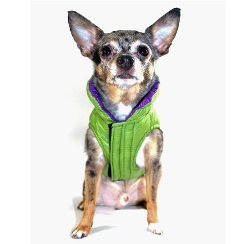 Featherlite Reversible-Reflective Puffer Dog Vest by Hip Doggie - Green/Purple