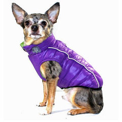 Featherlite Reversible-Reflective Puffer Dog Vest by Hip Doggie - Green/Purple
