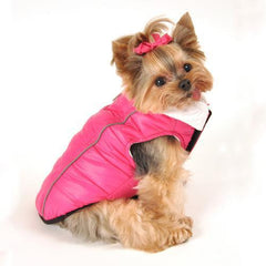 Featherlite Reversible-Reflective Puffer Vest by Hig Doggie - Pink/White