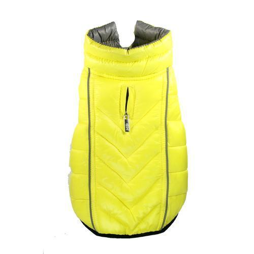Featherlite Reversible-Reflective Puffer Dog Vest by Hip Doggie - Yellow/Gray