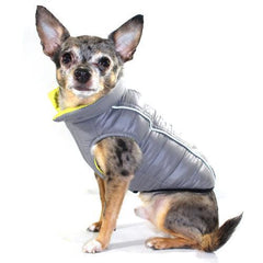 Featherlite Reversible-Reflective Puffer Dog Vest by Hip Doggie - Yellow/Gray