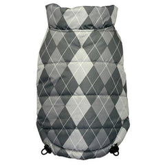 Reversible Puffer Dog Vest by Hip Doggie - Silver Argyle