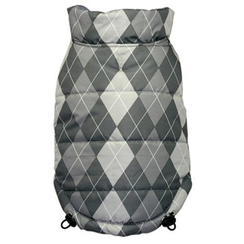 Reversible Puffer Dog Vest by Hip Doggie - Silver Argyle
