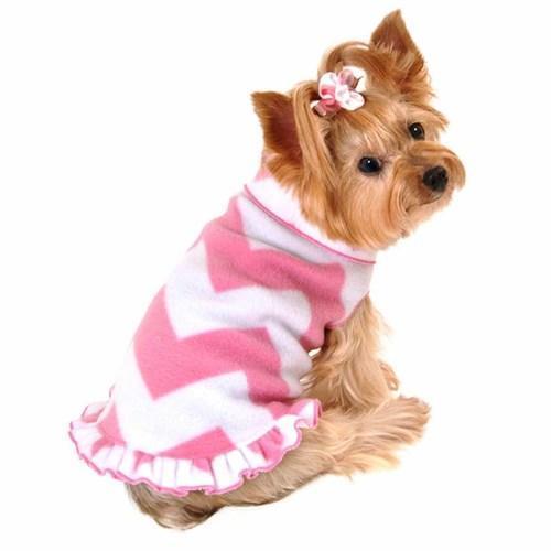 Chevron Ruffled Dog Pullover - Pink