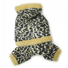 Hooded Leopard Print Fleece Dog Jumpsuit by Klippo