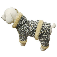 Hooded Leopard Print Fleece Dog Jumpsuit by Klippo
