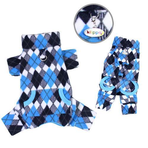 Argyle Fleece Turtleneck Dog Pajamas by Klippo - Black and Blue