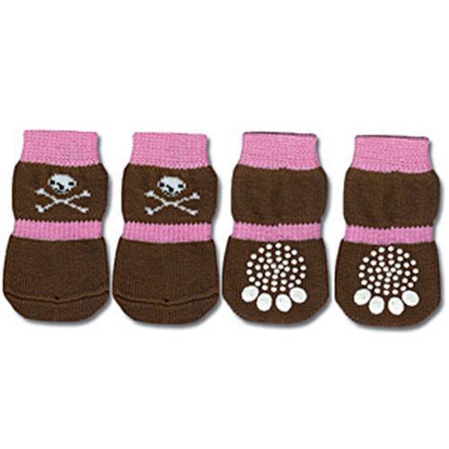 Doggy Socks - Pink & Brown Skull