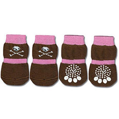 Doggy Socks - Pink & Brown Skull