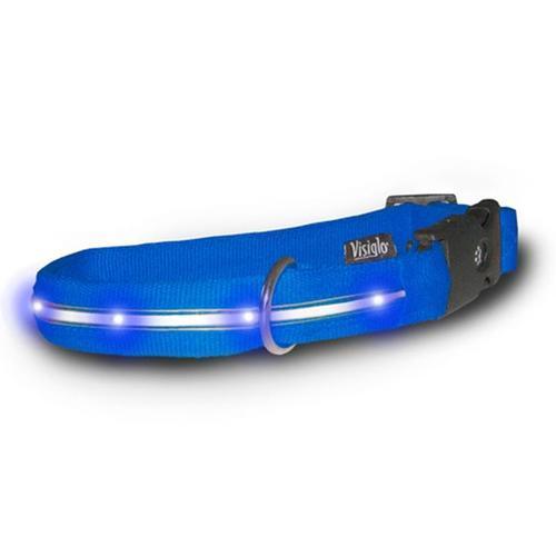 Visiglo Nylon Dog Collar with White LEDs - Blue