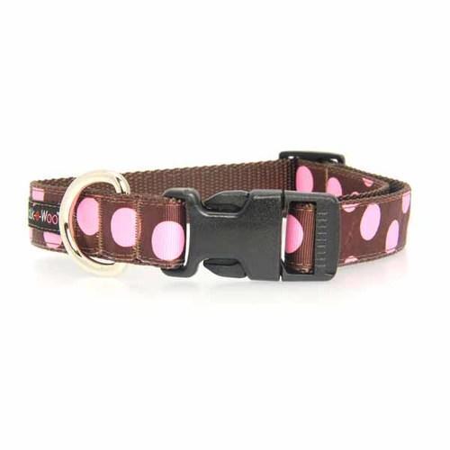 WaLk-e-Woo Pink Dot on Brown Dog Collars