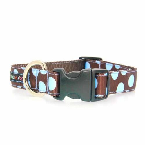 WaLk-e-Woo Blue Dot on Brown Dog Collar